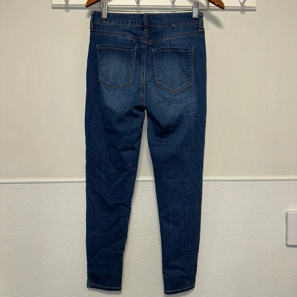 Women's Blue Skinny Jeans Size 28X26 Brown Stitch No Tag Measurements in photos